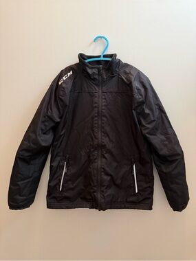 CCM Youth Small Black Fleece Lined Hockey Warm Up Rink Jacket Coat YS